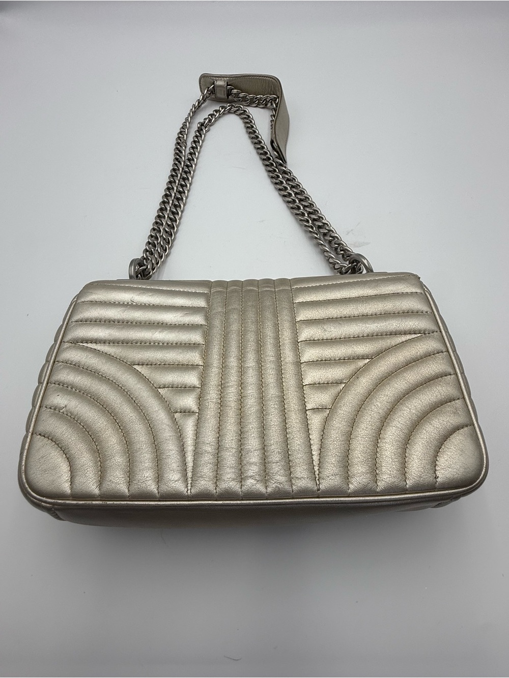 Prada Metallic Champagne Quilted Shoulder Bag with Chain Strap - Picture 4 of 13